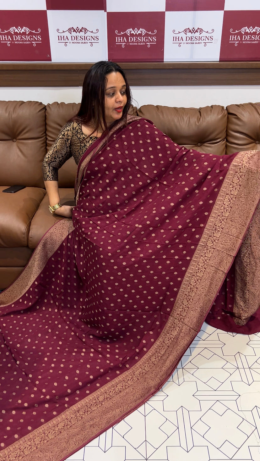 GEORGETTE BANARASI SILK SAREES - IHA 8470