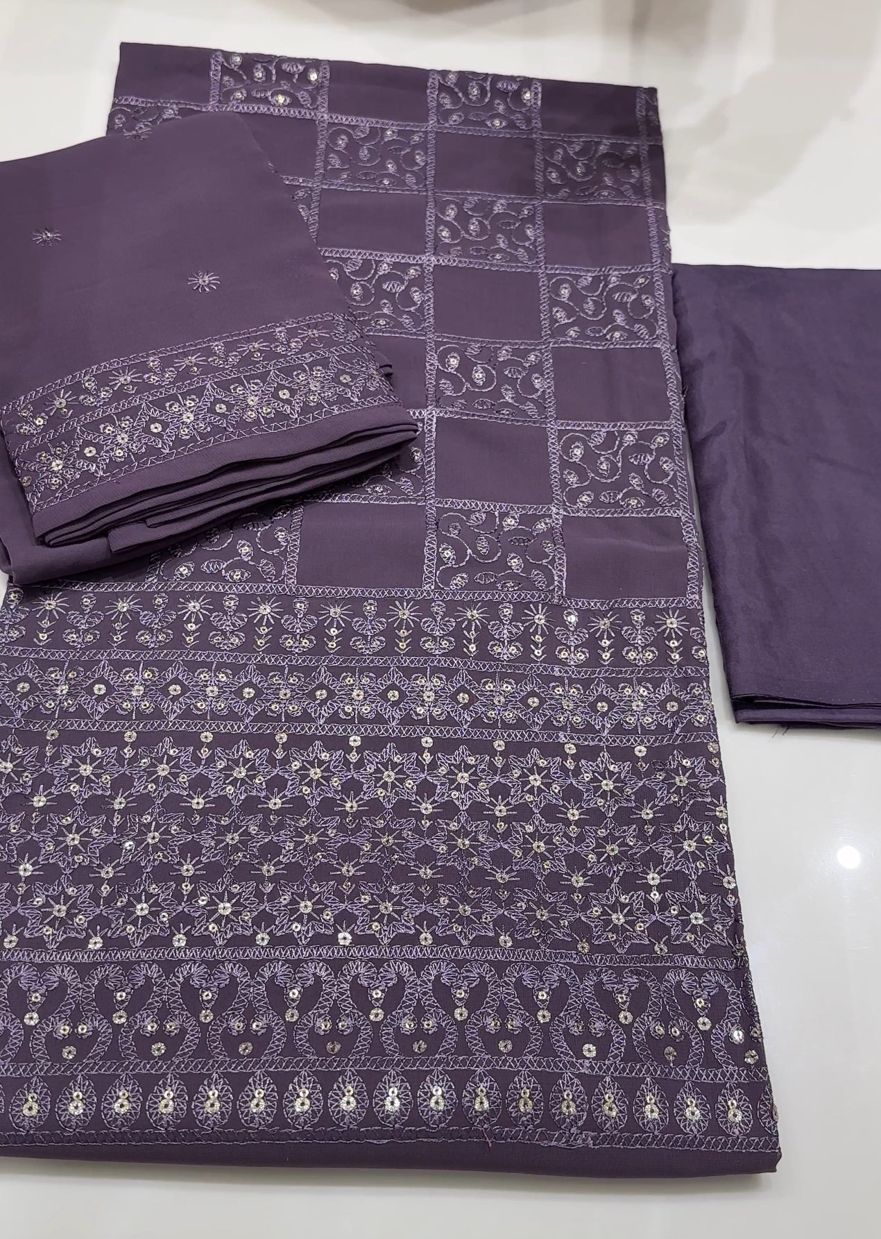 LUCKNOWI CHIKANKAARI UNSTITCHED SALWAR SUITS - IHA 22679