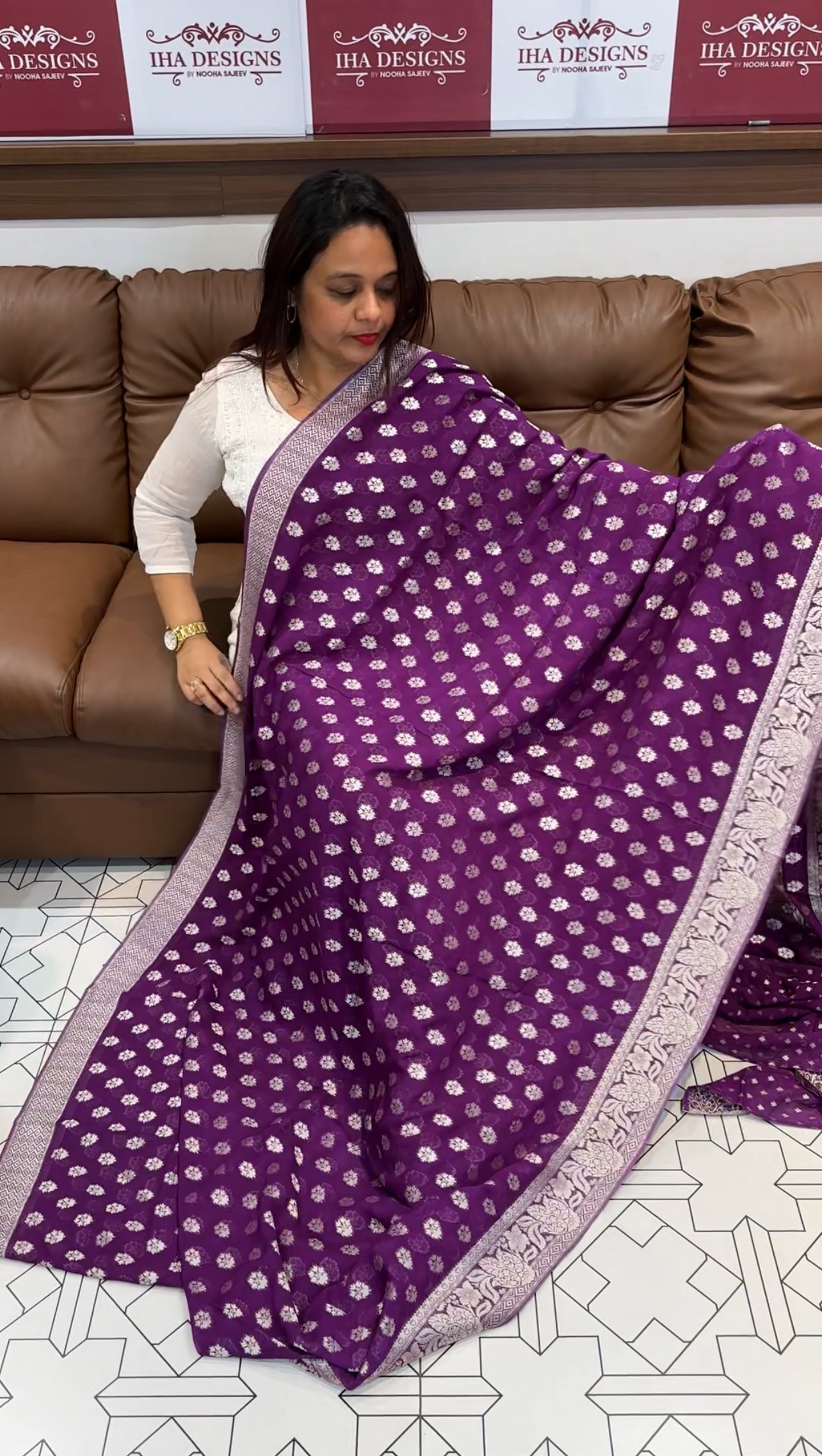 VISCOSE GEORGETTE BANARASI SILK SAREES - IHA 9590