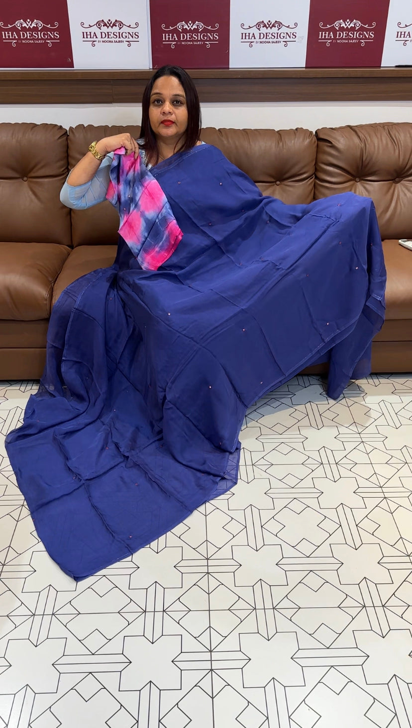 VISCOSE ORGANZA SAREES & MARBLE PRINTED BLOUUSE - IHA 8455