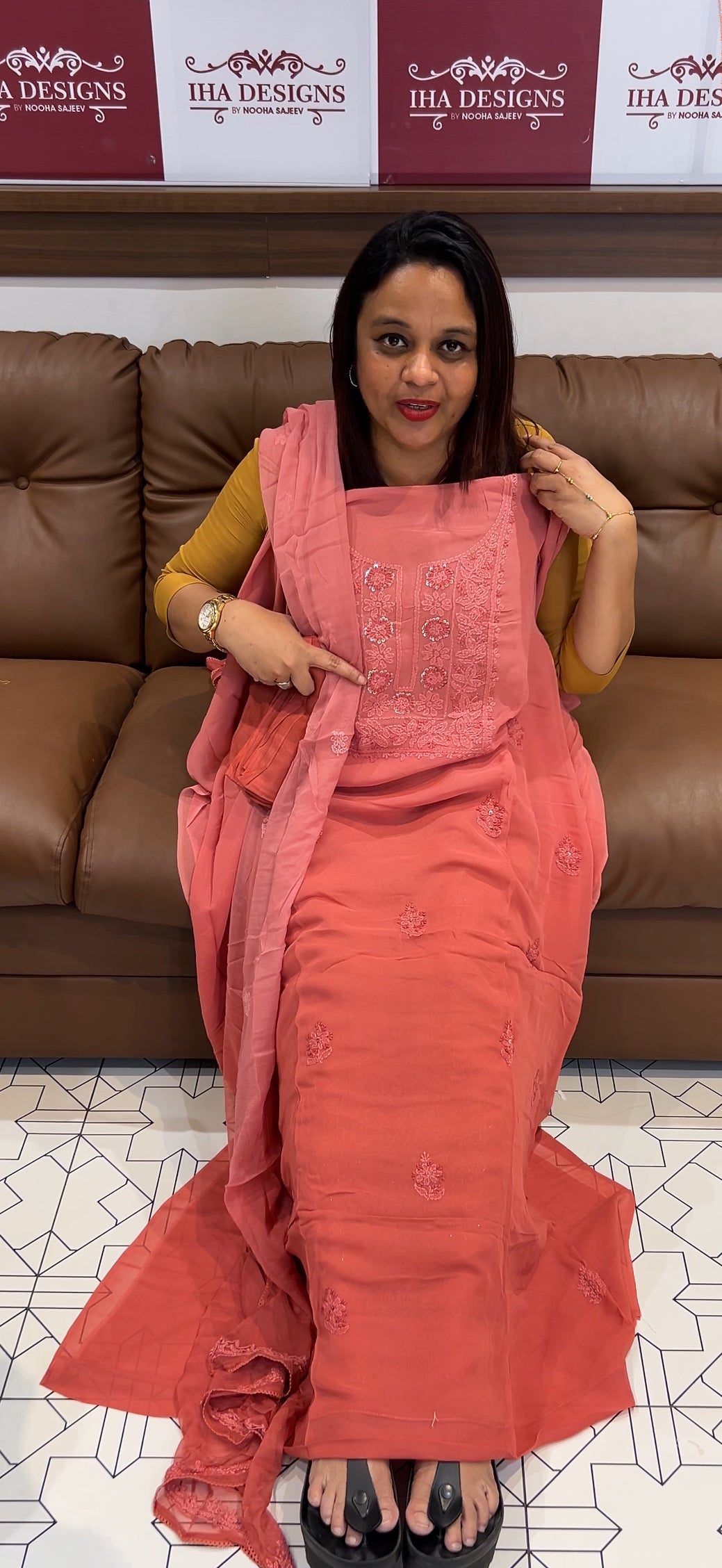 LUCKNOWI CHIKANKARI UNSTITCHED SALWAR SUITS - IHA 9739