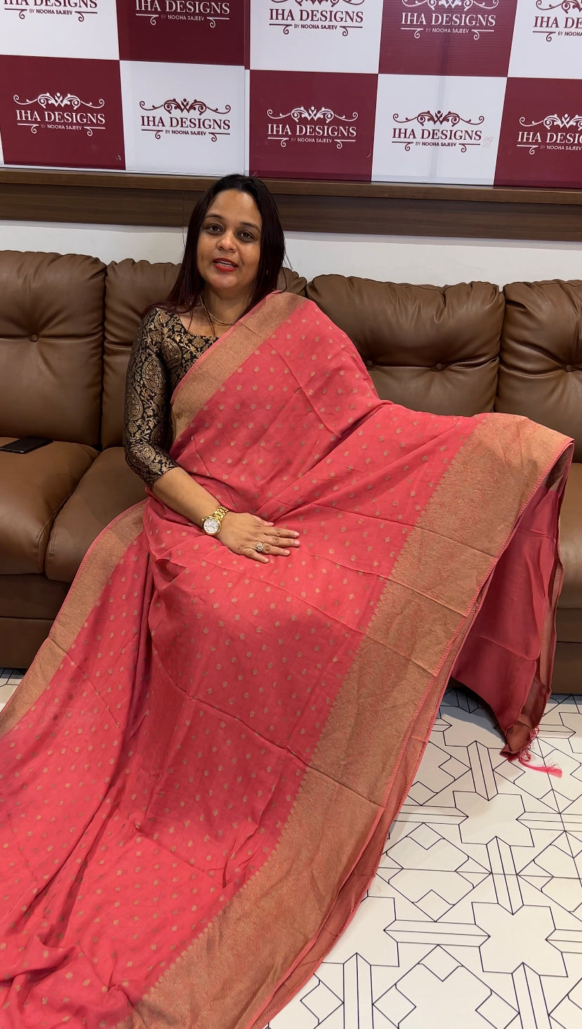 GEORGETTE BANARASI SILK SAREES - IHA 8470