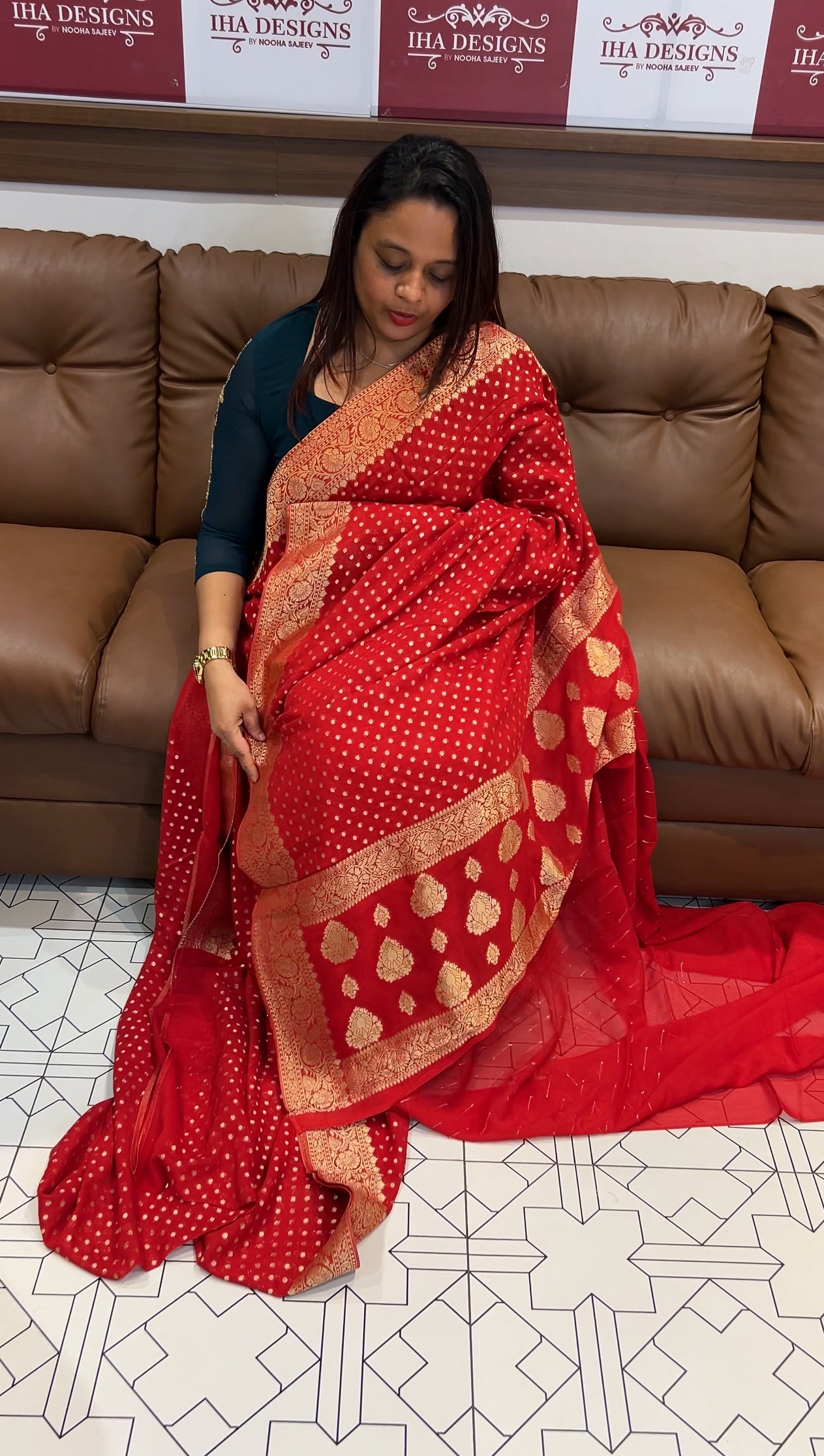 VISCOSE GEORGETTE BANARSI SILK SAREES - IHA 9756