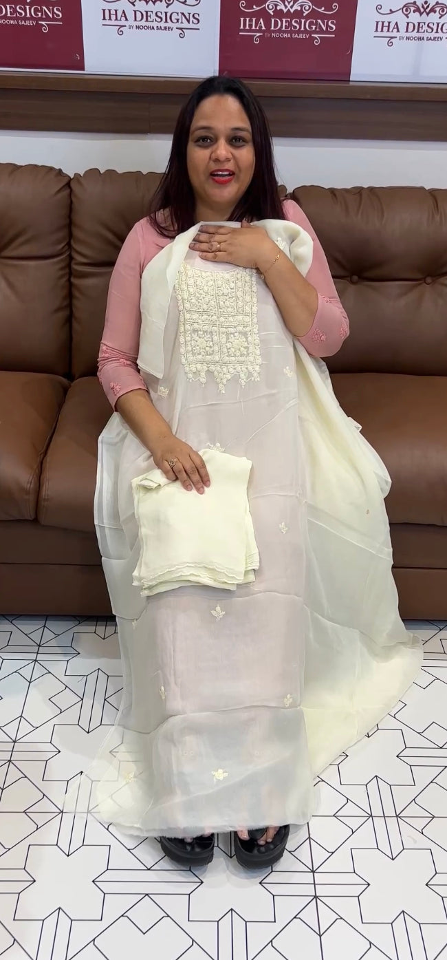 LUCKNOWI CHIKANKARI UNSTITCHED SALWAR SUITS - IHA 8395