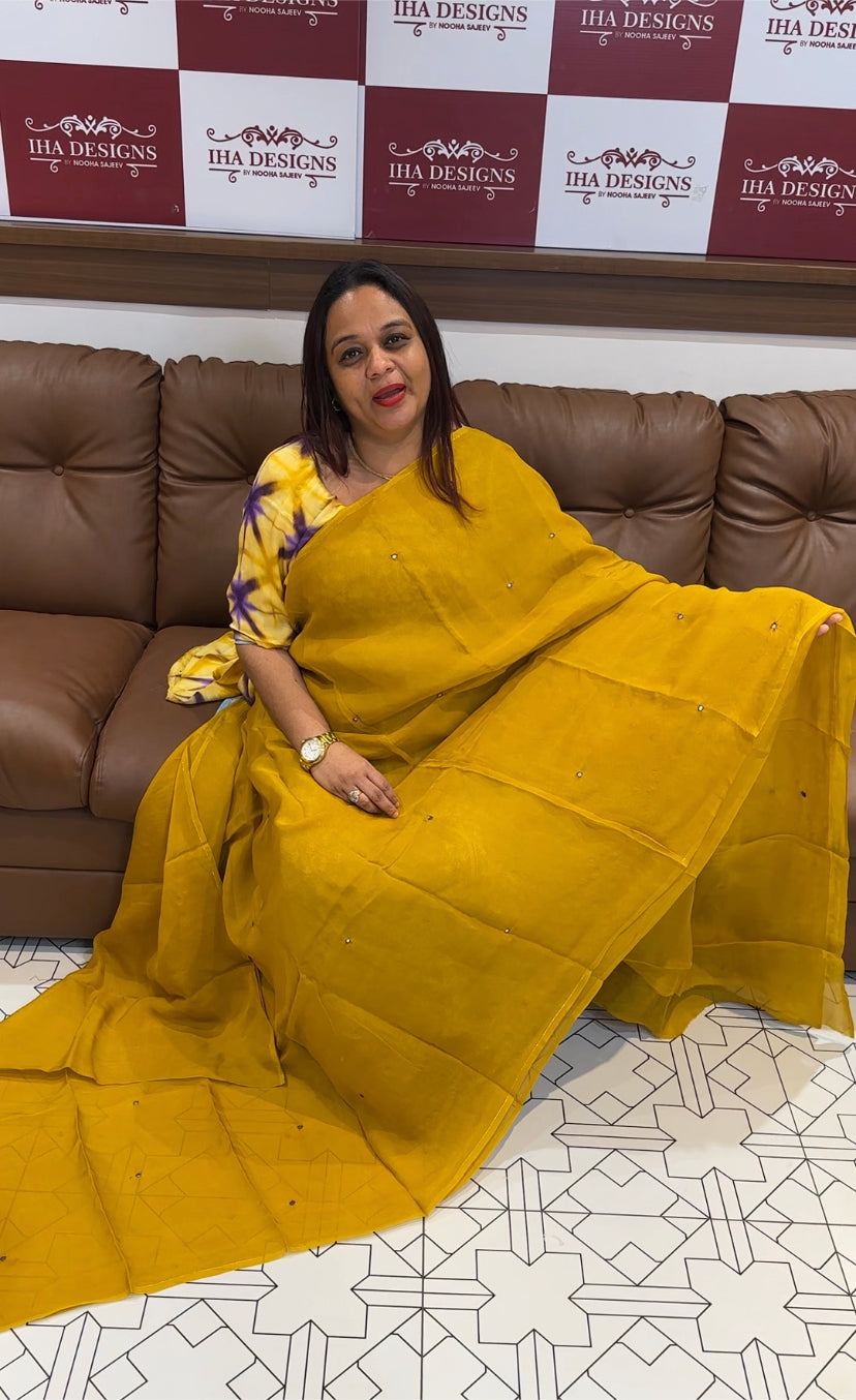 VISCOSE ORGANZA SAREES & MARBLE PRINTED BLOUUSE - IHA 8455