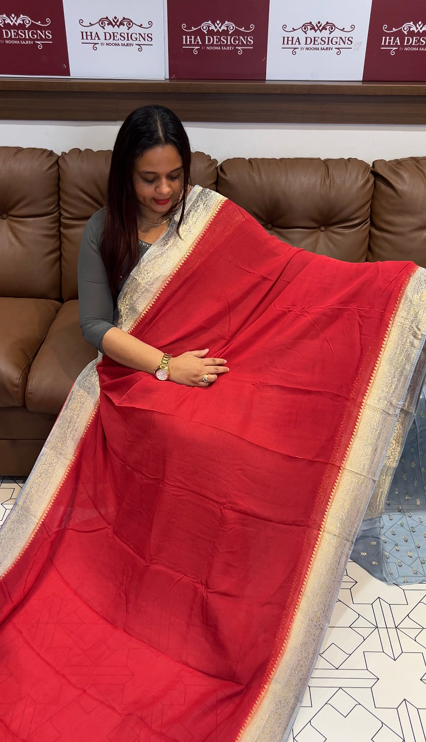 DESIGNER VISCOSE GEORGETTE BANARASI SILK SAREE - IHA 9561