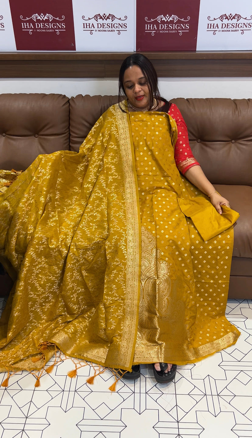 DESIGNER KATAN BANARASI UNSTITCHED SALWAR SUIT - IHA 8595