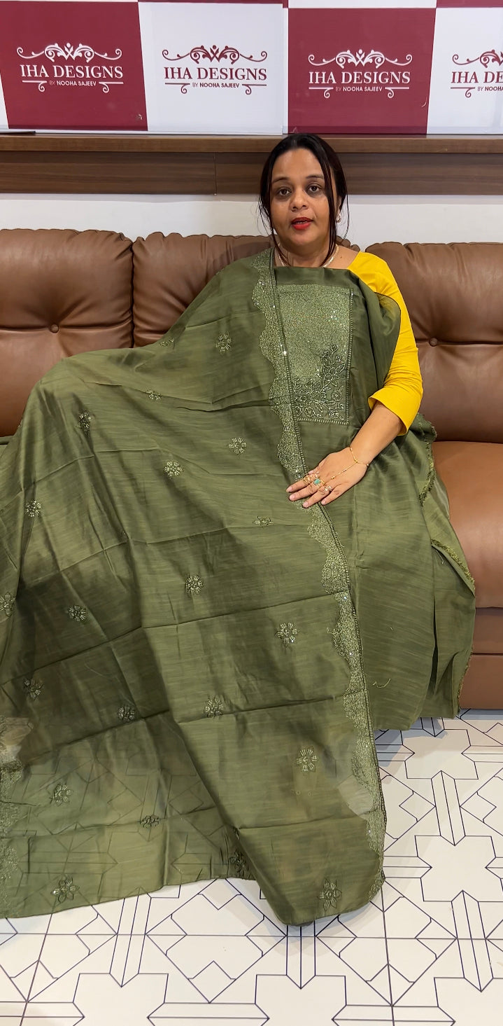 SEMI TUSSUR UNSTITCHED SALWAR SUIT - IHA 8593
