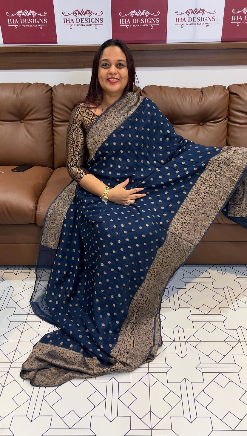 GEORGETTE BANARASI SILK SAREES - IHA 8470