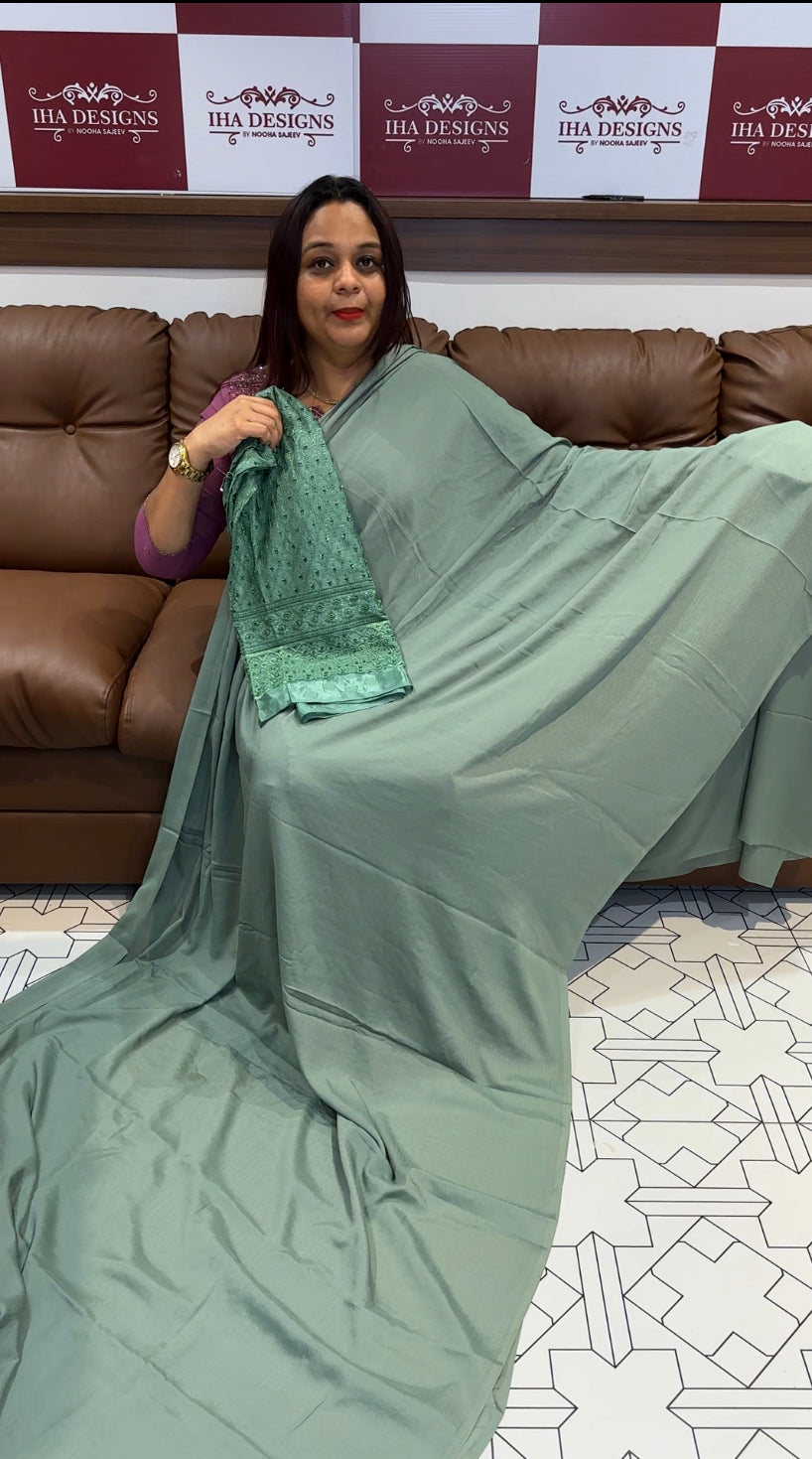 BUDGET BUY SEMI CRAPE SAREE - IHA 8146