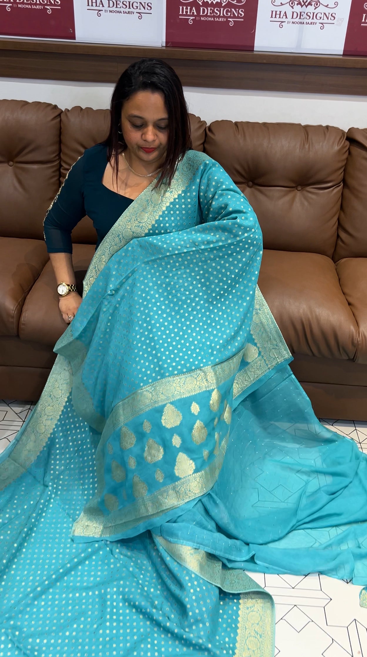 VISCOSE GEORGETTE BANARSI SILK SAREES - IHA 9757