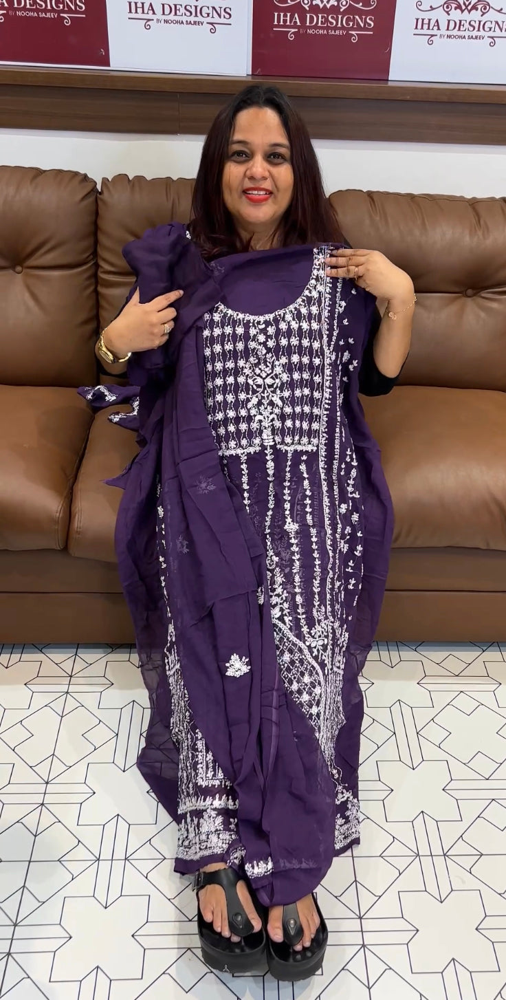 LUCKNOWI CHIKANKARI UNSTITCHED SALWAR SUITS - IHA 8430