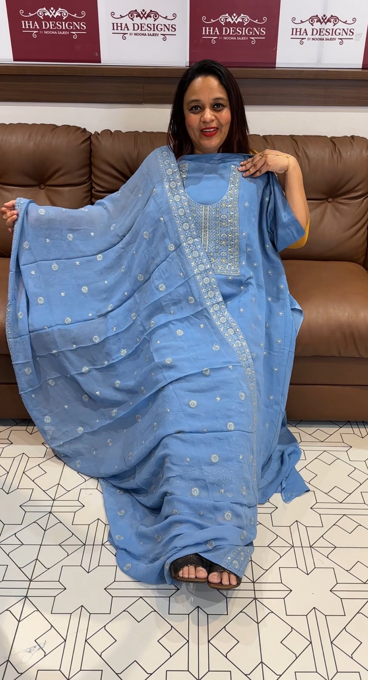 LUCKNOWI CHIKANKARI UNSTITCHED SALWAR SUITS - IHA 9728