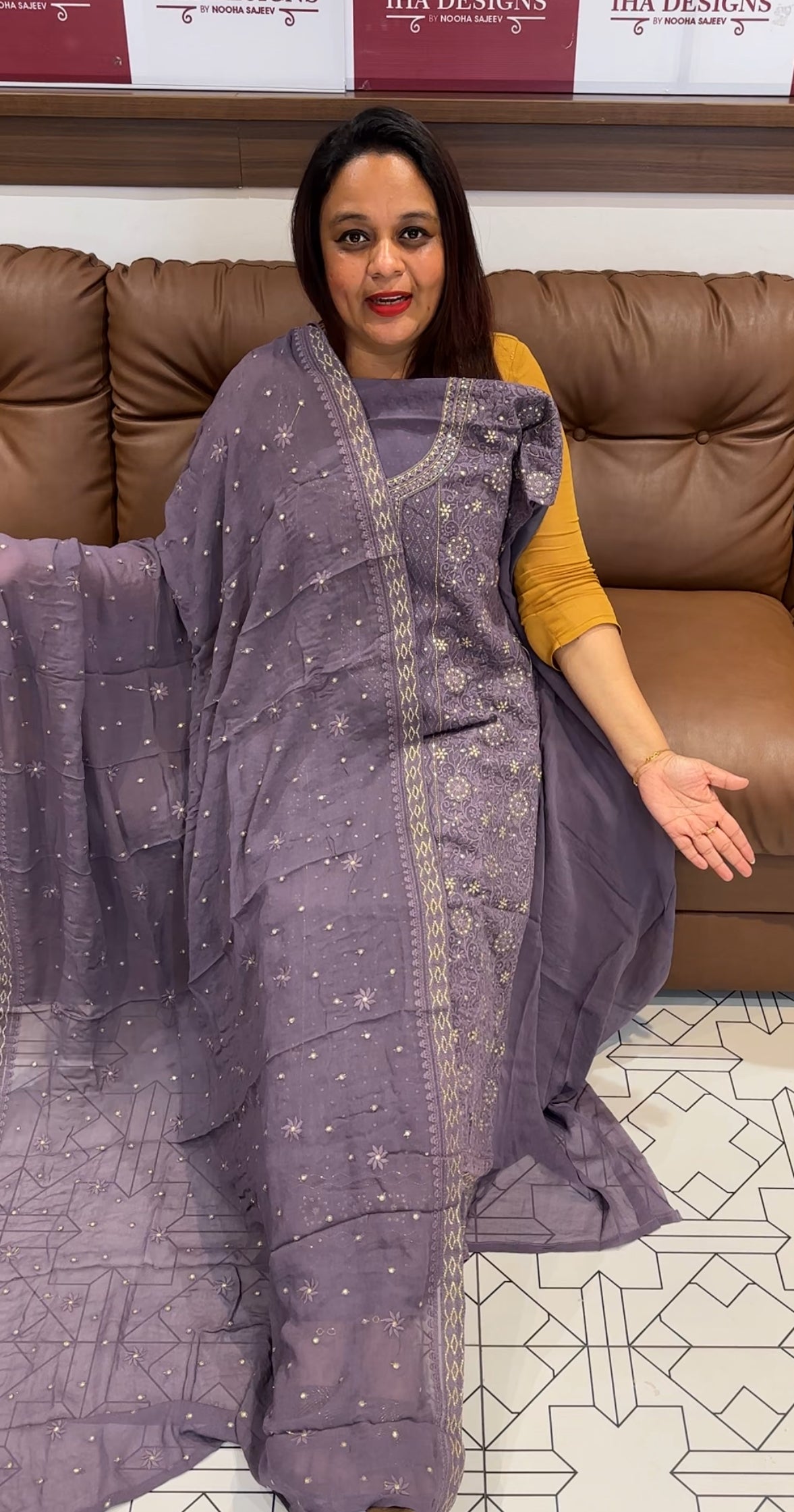 LUCKNOWI CHIKANKARI UNSTITCHED SALWAR SUITS - IHA 9729