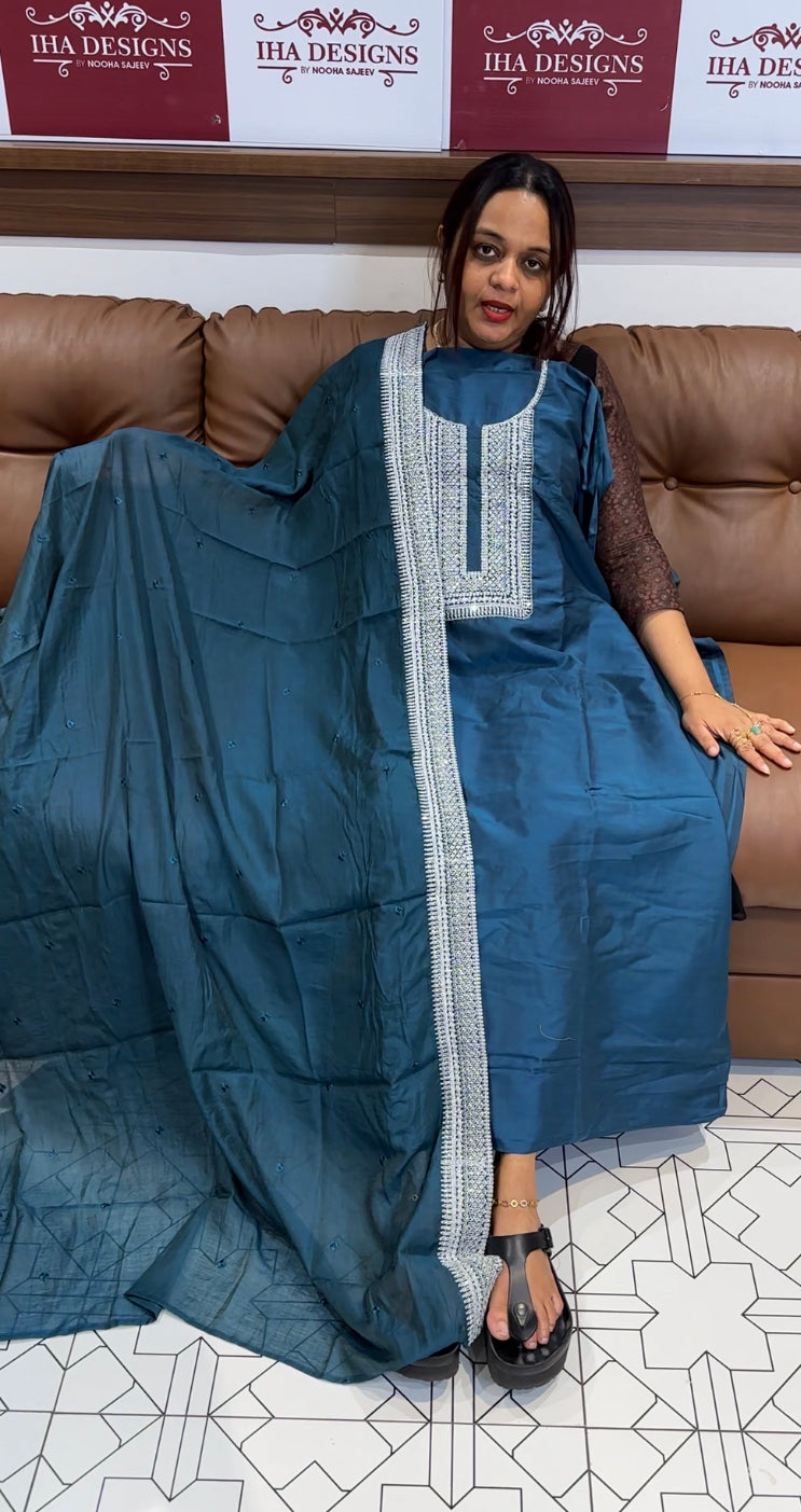 CHANDERI UNSTITCHED SALWAR SUIT - IHA 8613