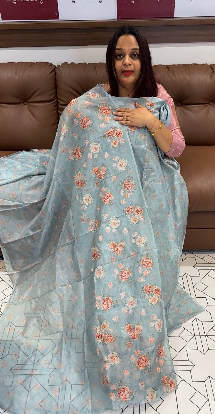 DIGITAL PRINTED ORGANZA UNSTITCHED SALWAR SUITS - IHA 8206