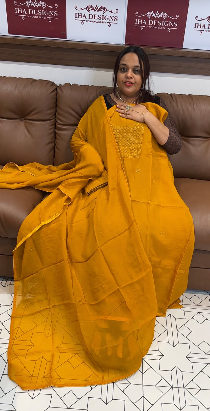 VISCOSE ORGANZA UNSTITCHED SALWAR SUIT - IHA 8614