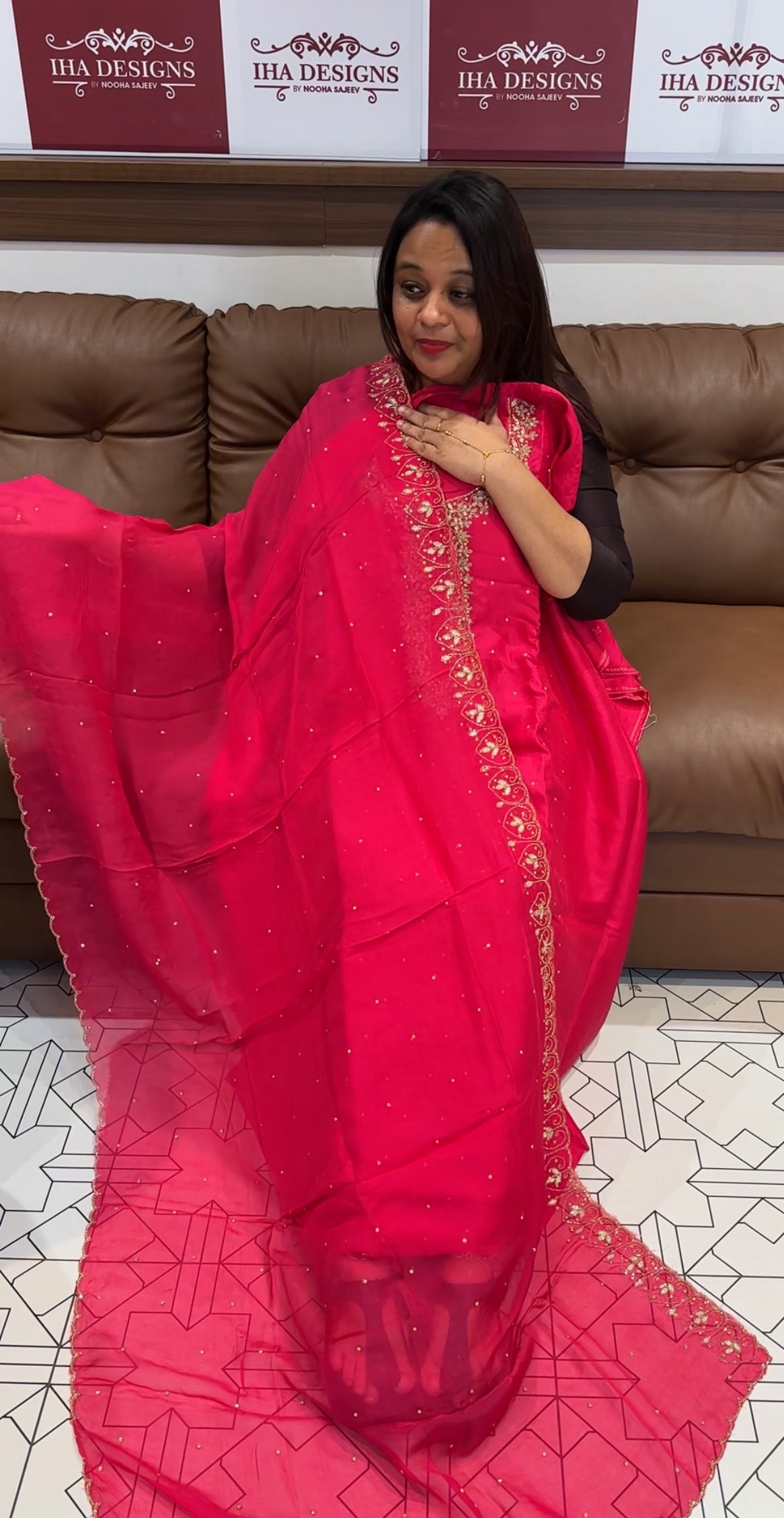 HAND WORKED DOLA SILK UNSTITCHED SALWAR SUIT - IHA 9599