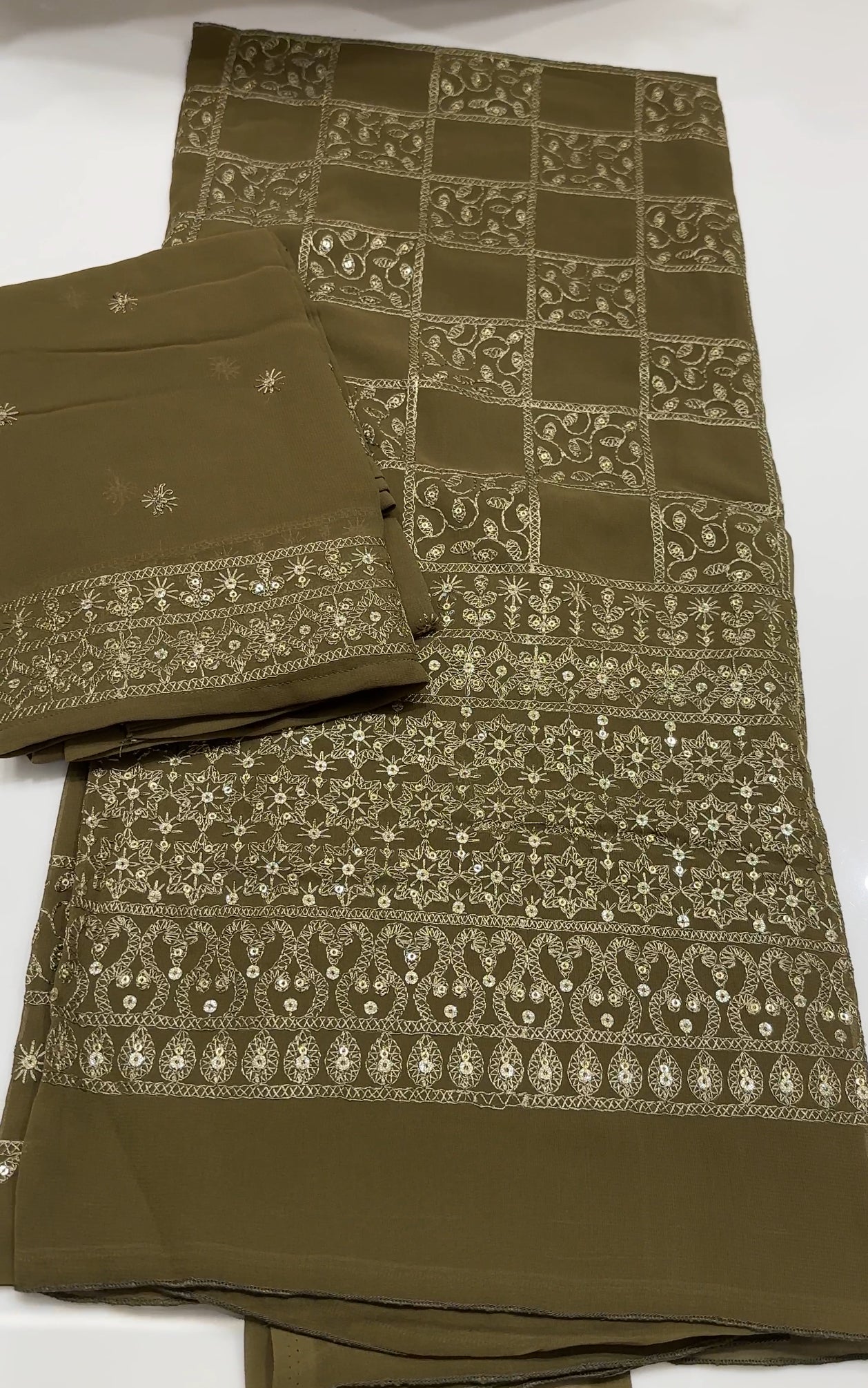 LUCKNOWI CHIKANKAARI UNSTITCHED SALWAR SUITS - IHA 22679
