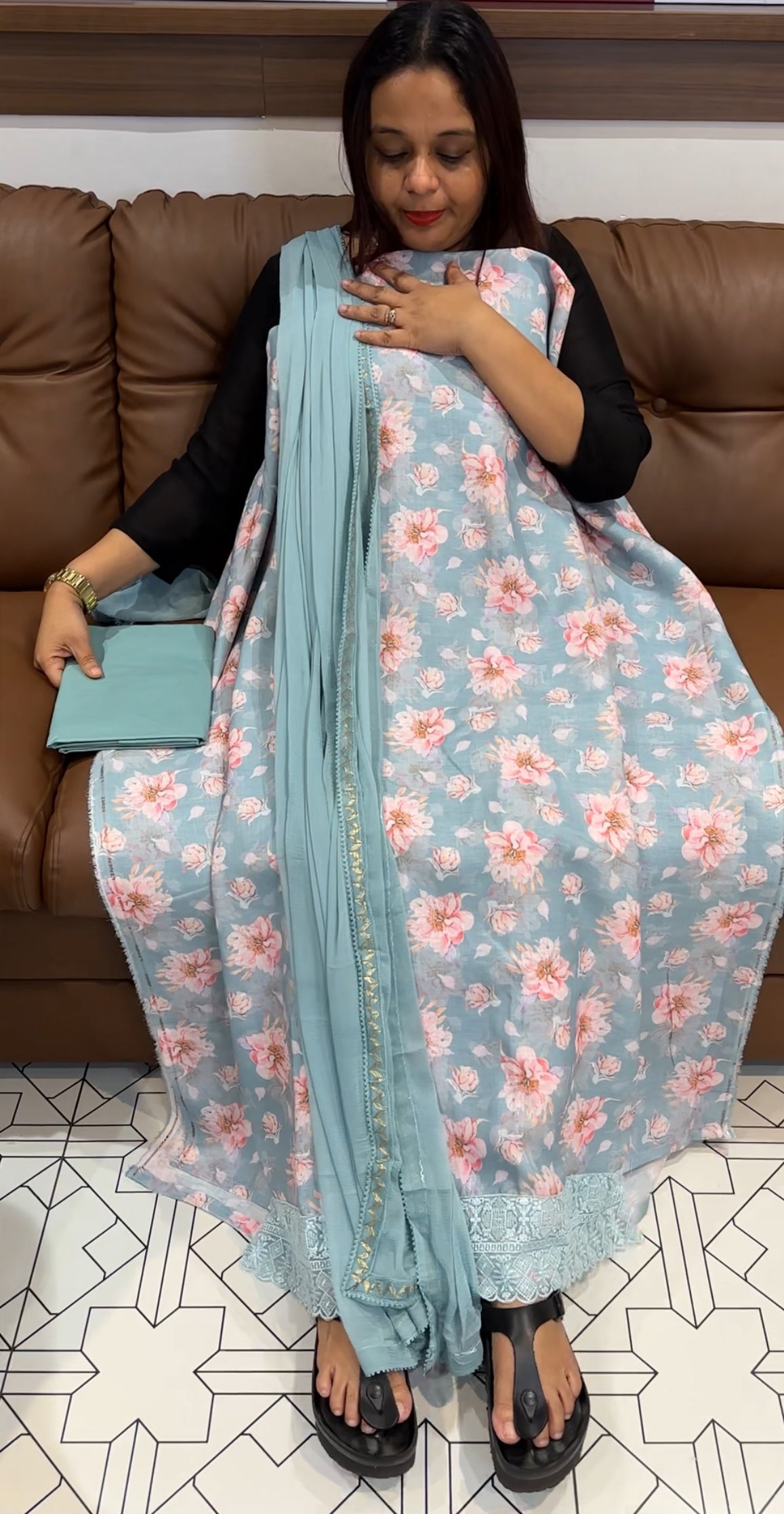 PRINTED LINEN UNSTITCHED SALWAR SUIT - IHA 9559