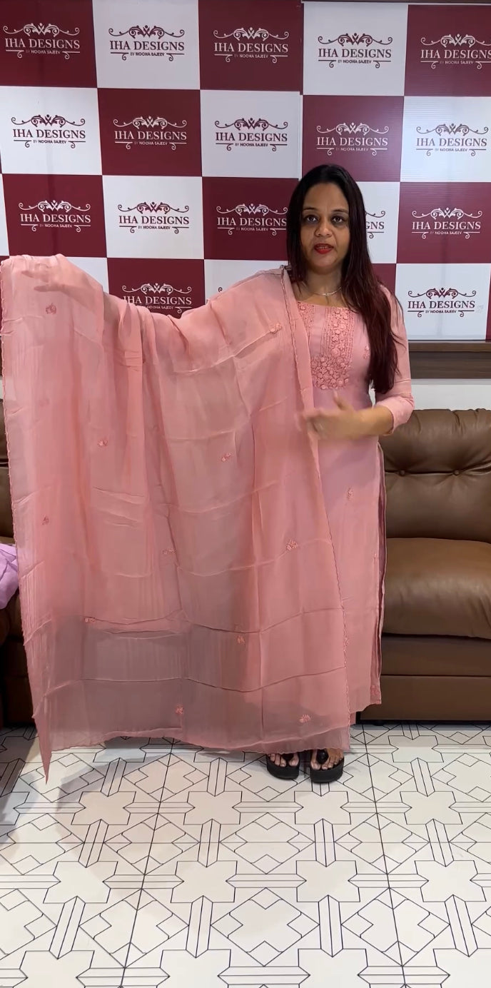 LUCKNOWI CHIKANKARI UNSTITCHED SALWAR SUITS - IHA 8395