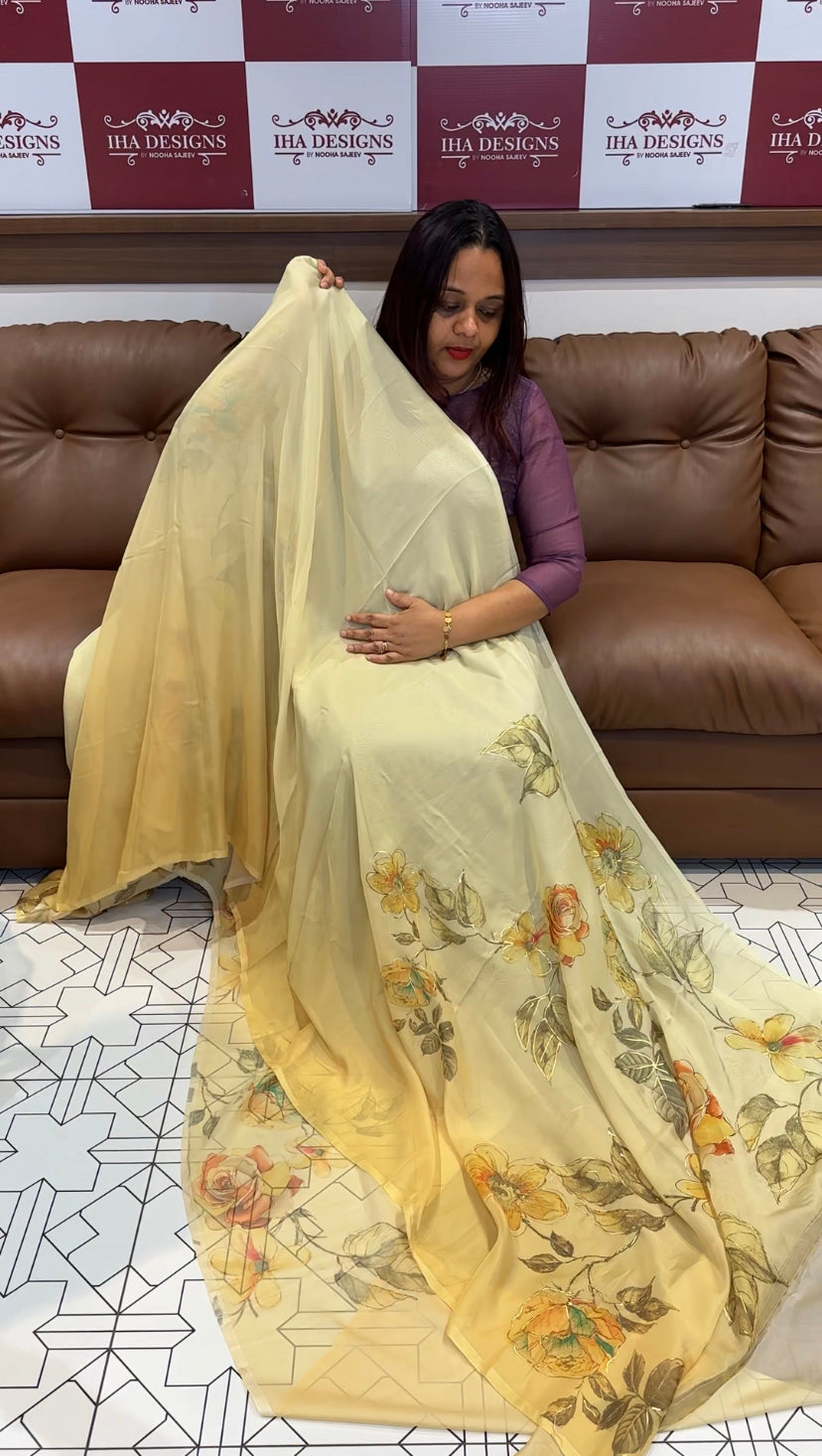 HANDPAINTED ORGANZA SAREES - IHA 8109