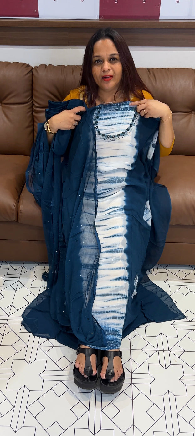 TIE AND DYED UNSTITCHED SALWAR SUITS - IHA 8386