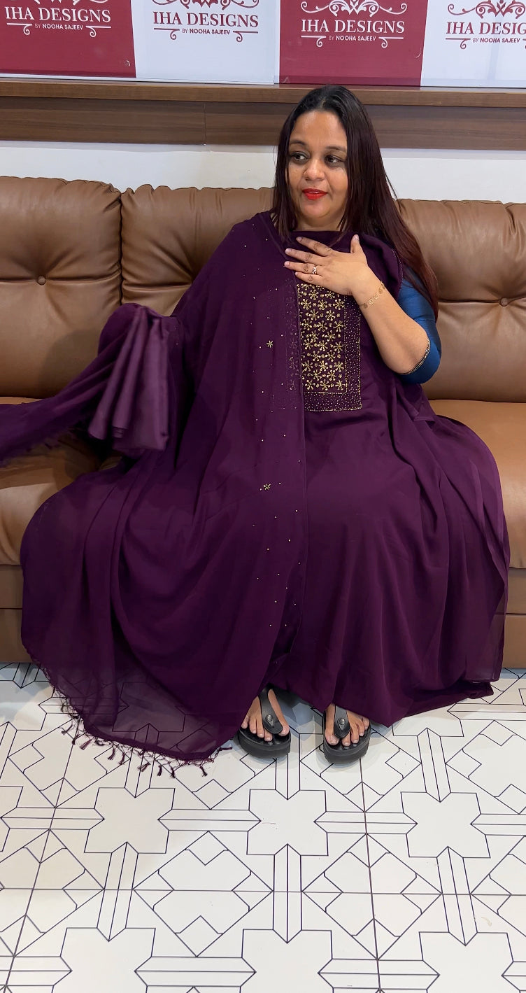 HAND WORKED UNSTITCHED SALWAR SUITS - IHA 8497