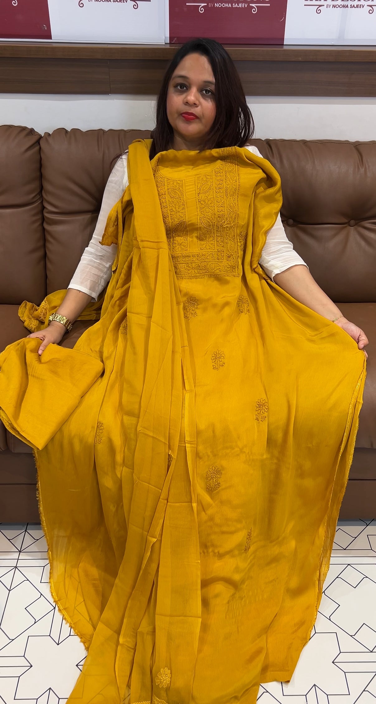 LUCKNOWI CHIKANKARI UNSTITCHED SALWAR SUIT - IHA 9582