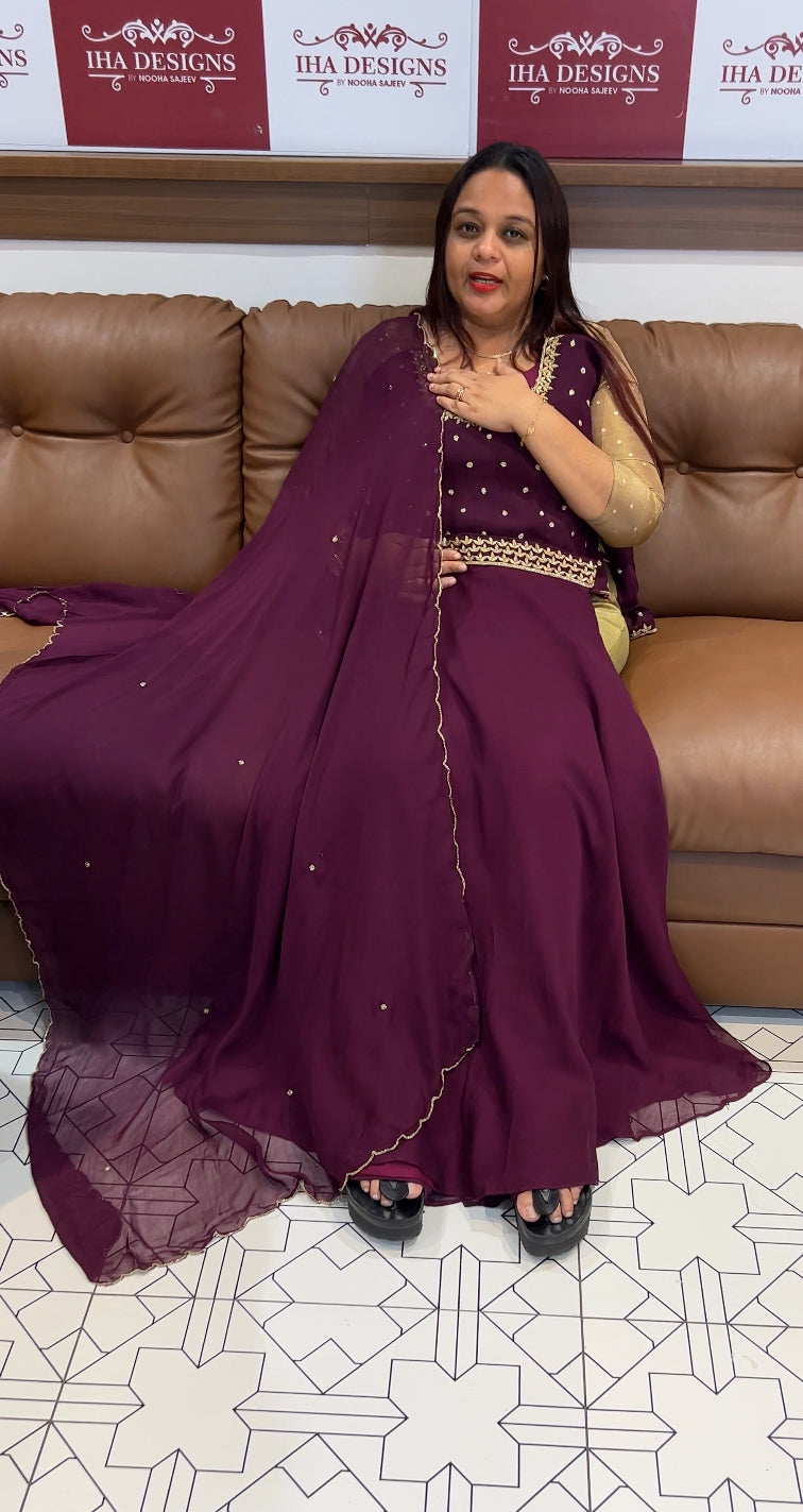 HANDWORKED CROP TOP, SKIRT AND DUPATTA - IHA 8355