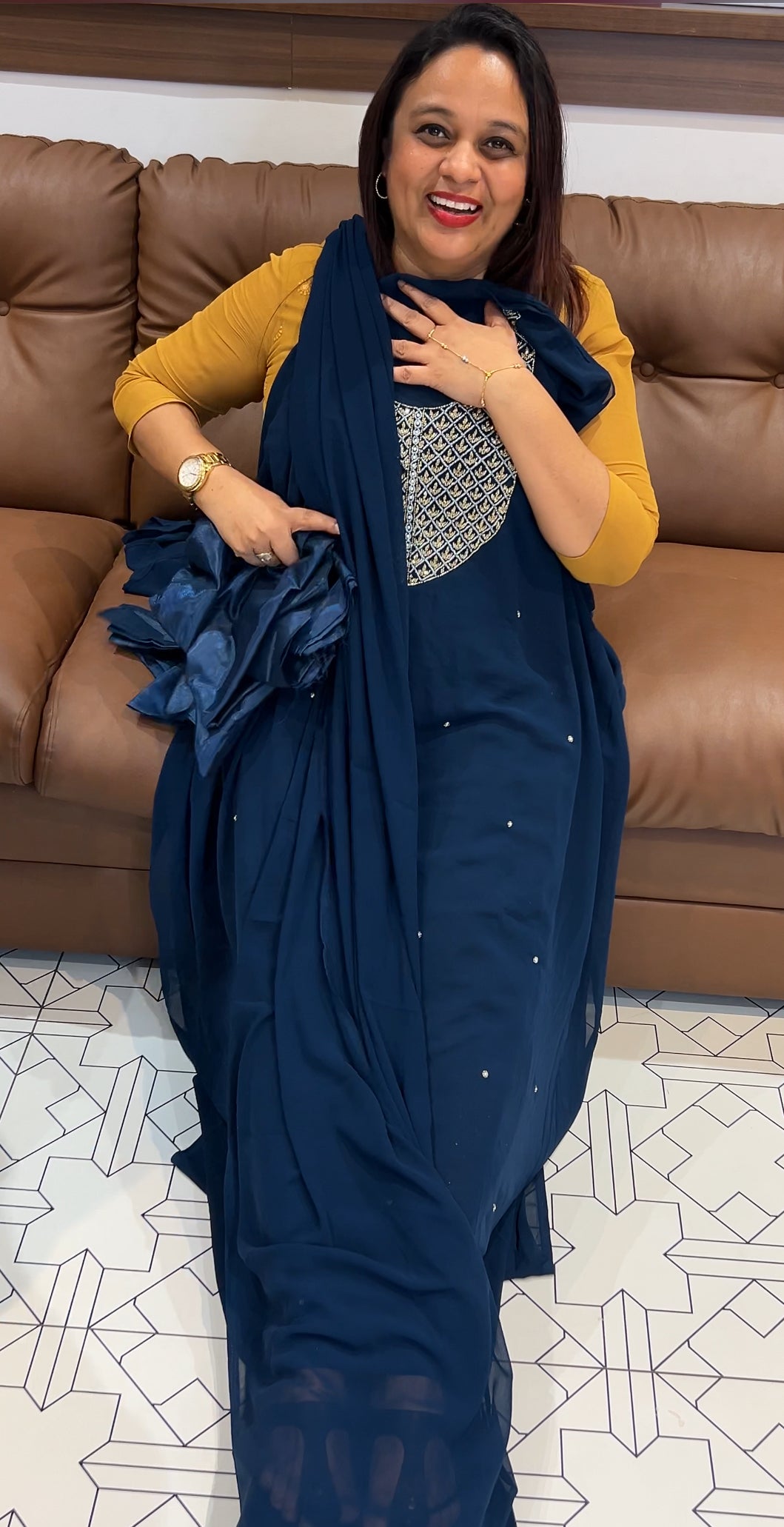 HAND WORKED UNSTITCHED SALWAR SUITS - IHA 9737