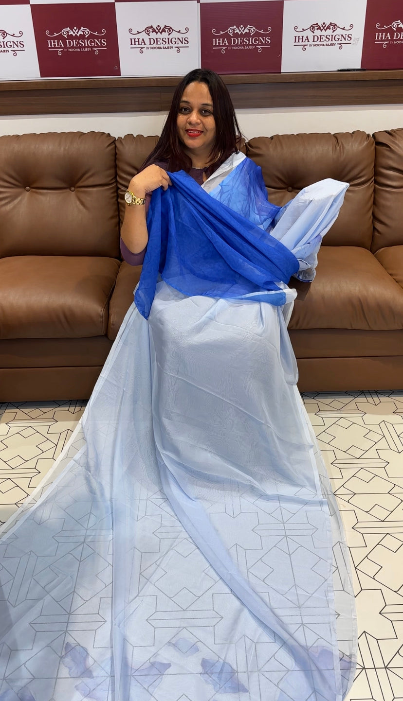 HANDPAINTED ORGANZA SAREES - IHA 8109