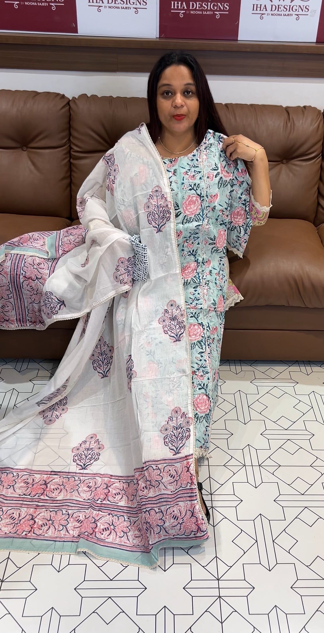PRINTED COTTON TOP , BOTTOM AND DUPATTA - IHA 9539