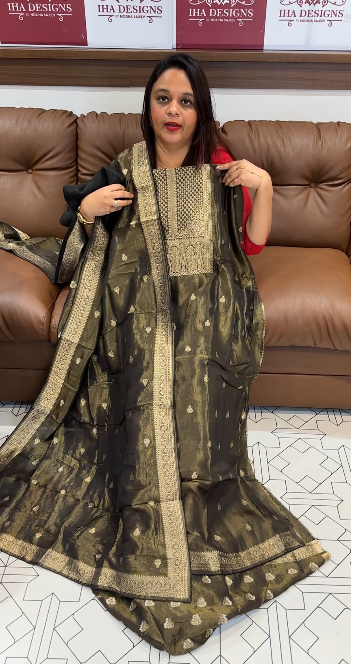 TISSUE ORGANZA UNSTITCHED SALWAR SUIT - IHA 9631