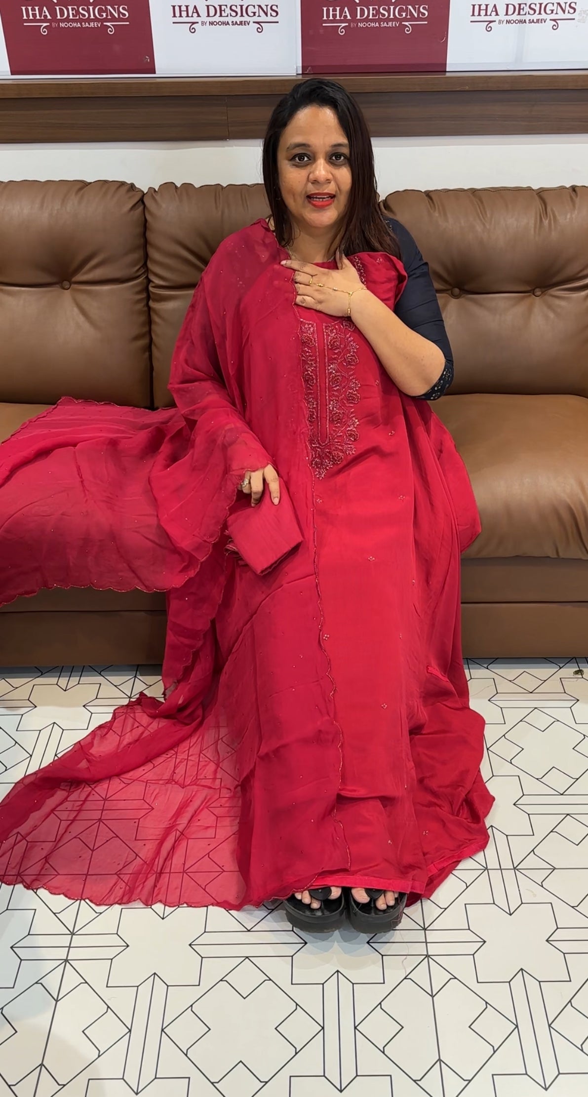 HAND WORKED UNSTITCHED SALWAR SUITS - IHA 9858