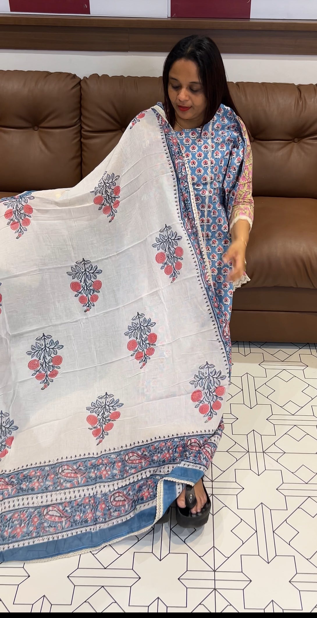 PRINTED COTTON TOP , BOTTOM AND DUPATTA - IHA 9539