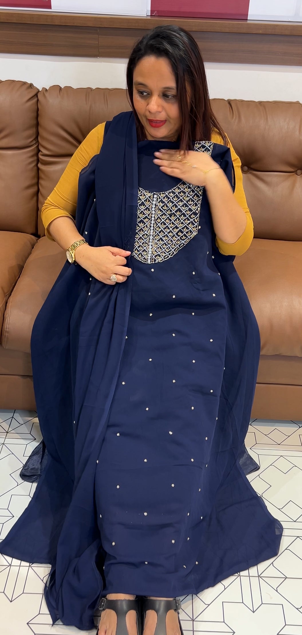 HAND WORKED UNSTITCHED SALWAR SUITS - IHA 9737