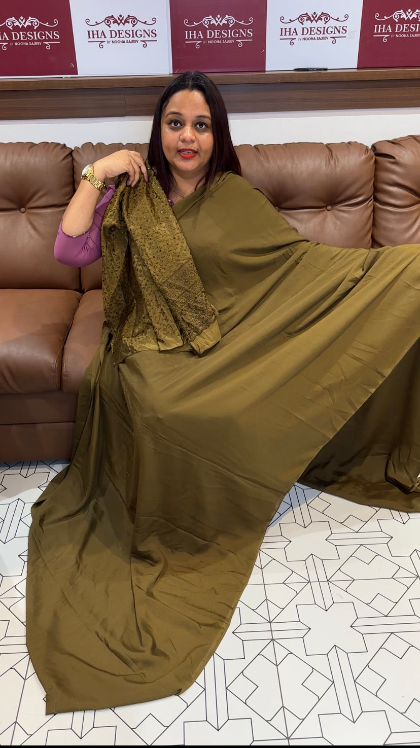 BUDGET BUY SEMI CRAPE SAREE - IHA 8145