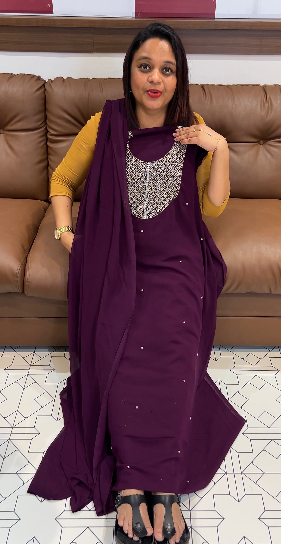 HAND WORKED UNSTITCHED SALWAR SUITS - IHA 9737