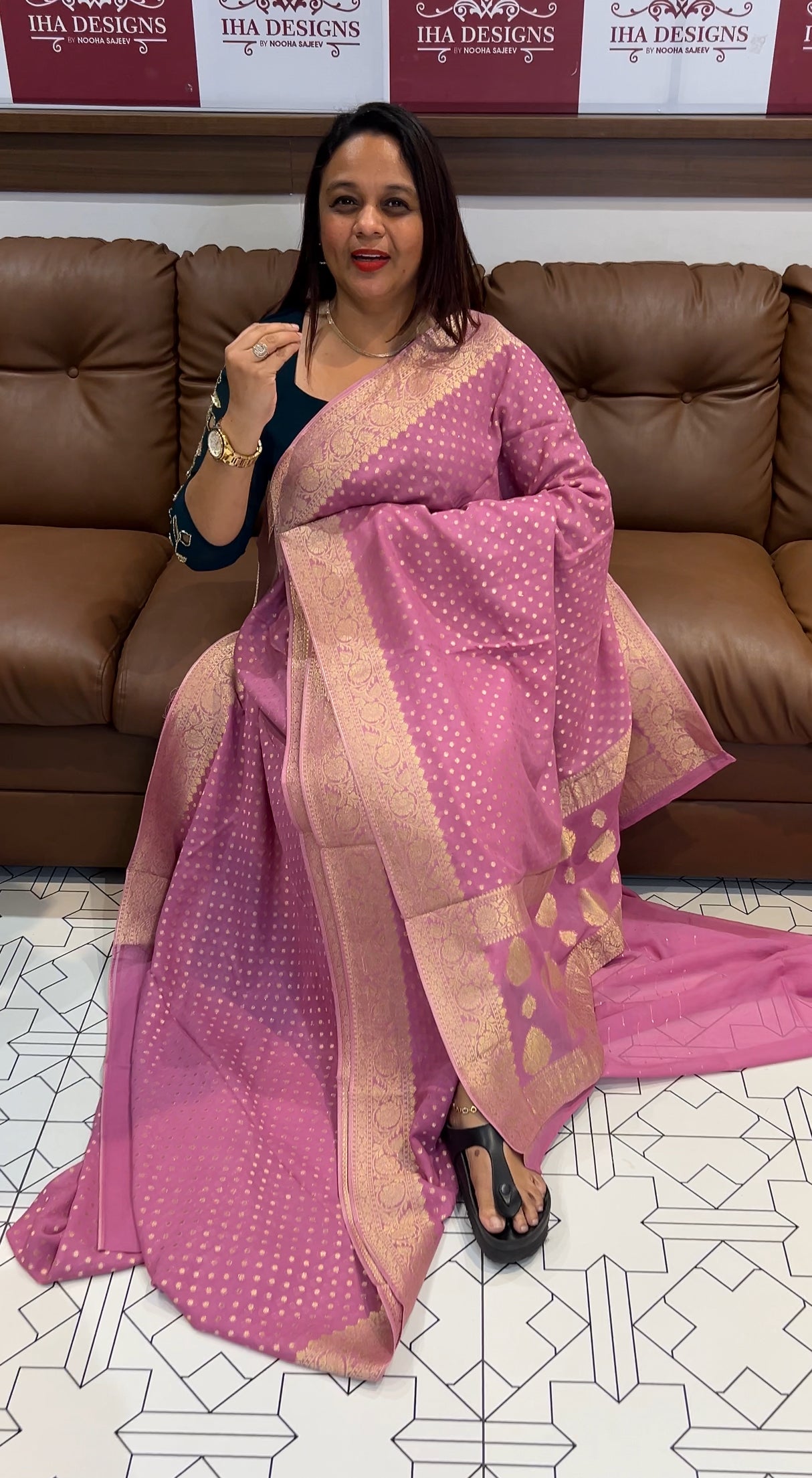 VISCOSE GEORGETTE BANARSI SILK SAREES - IHA 9757