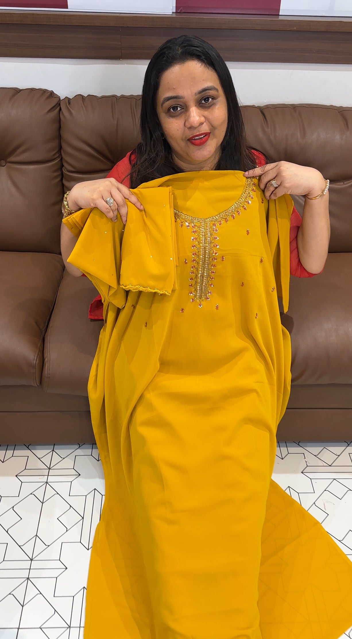 HAND WORKED UNSTITCHED SALWAR SUITS - IHA 22864