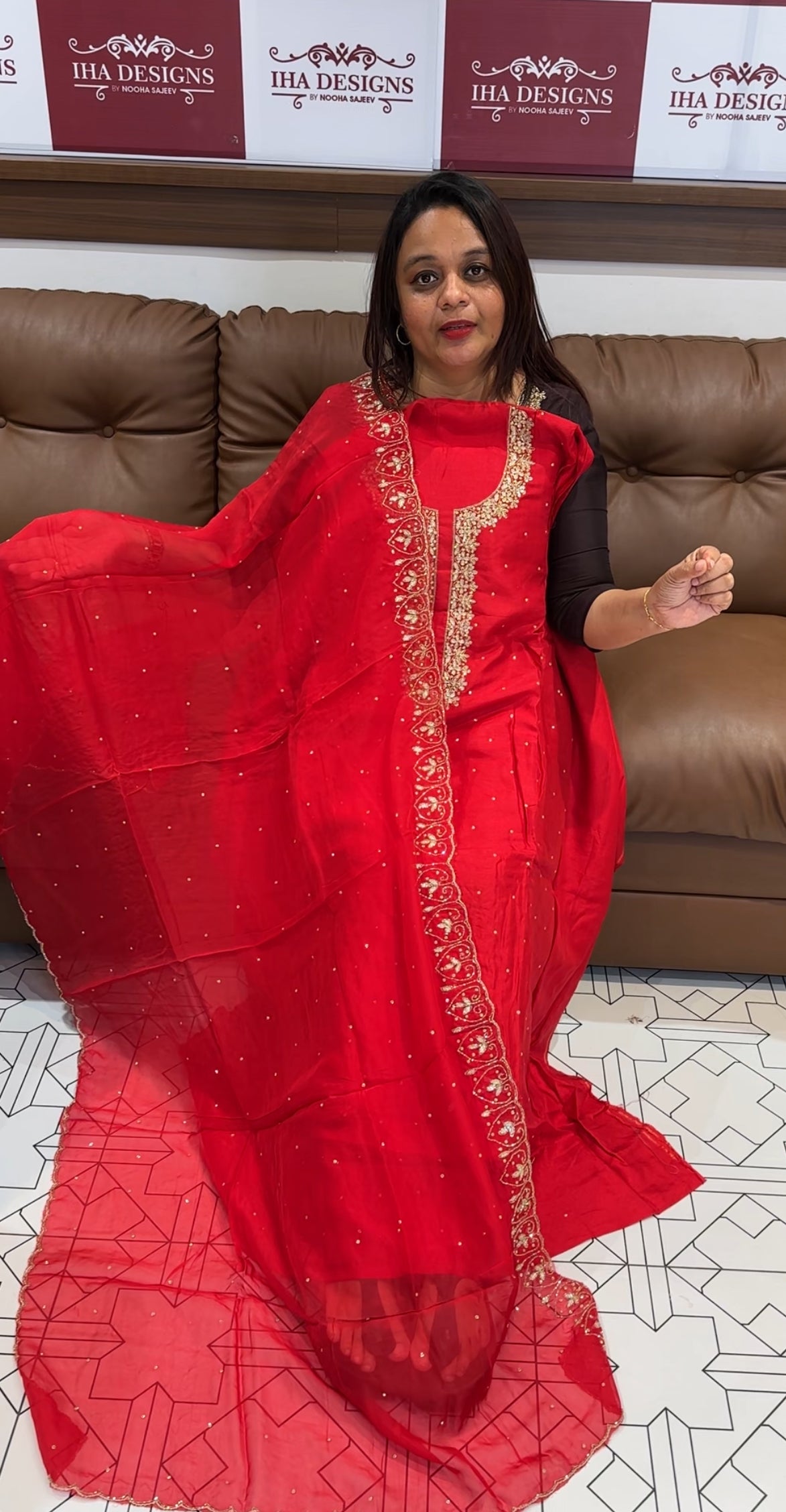 HAND WORKED DOLA SILK UNSTITCHED SALWAR SUIT - IHA 9599