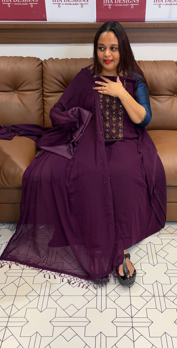 HAND WORKED UNSTITCHED SALWAR SUITS - IHA 8497