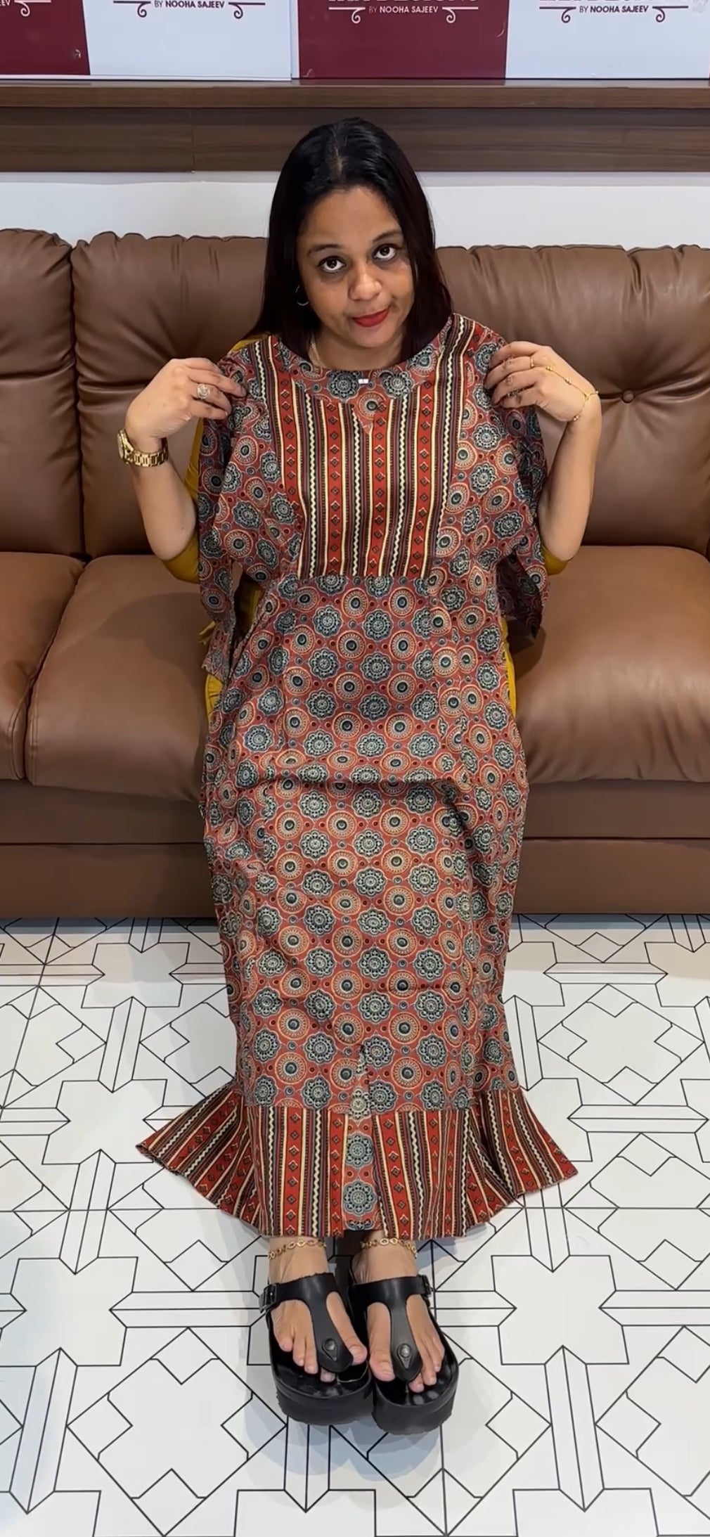 IHA'S IN-HOUSE AJRAKH PRINTED ALINE TOPS - IHA 9474