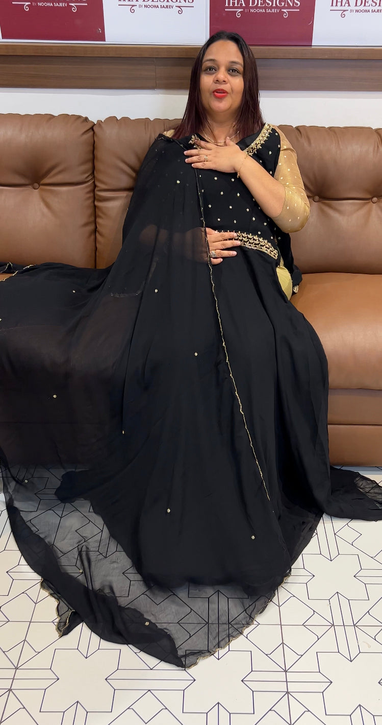 HANDWORKED CROP TOP, SKIRT AND DUPATTA - IHA 8355