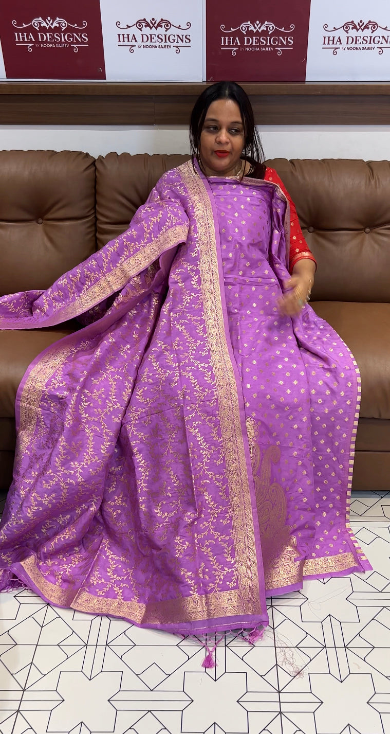 DESIGNER KATAN BANARASI UNSTITCHED SALWAR SUIT - IHA 8595