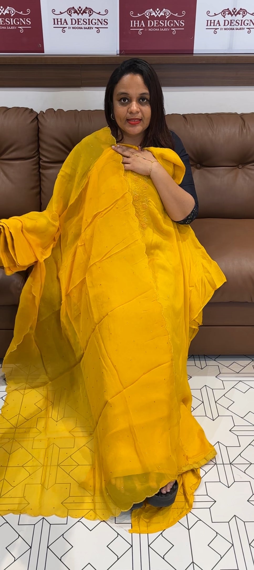 HAND WORKED UNSTITCHED SALWAR SUITS - IHA 9858