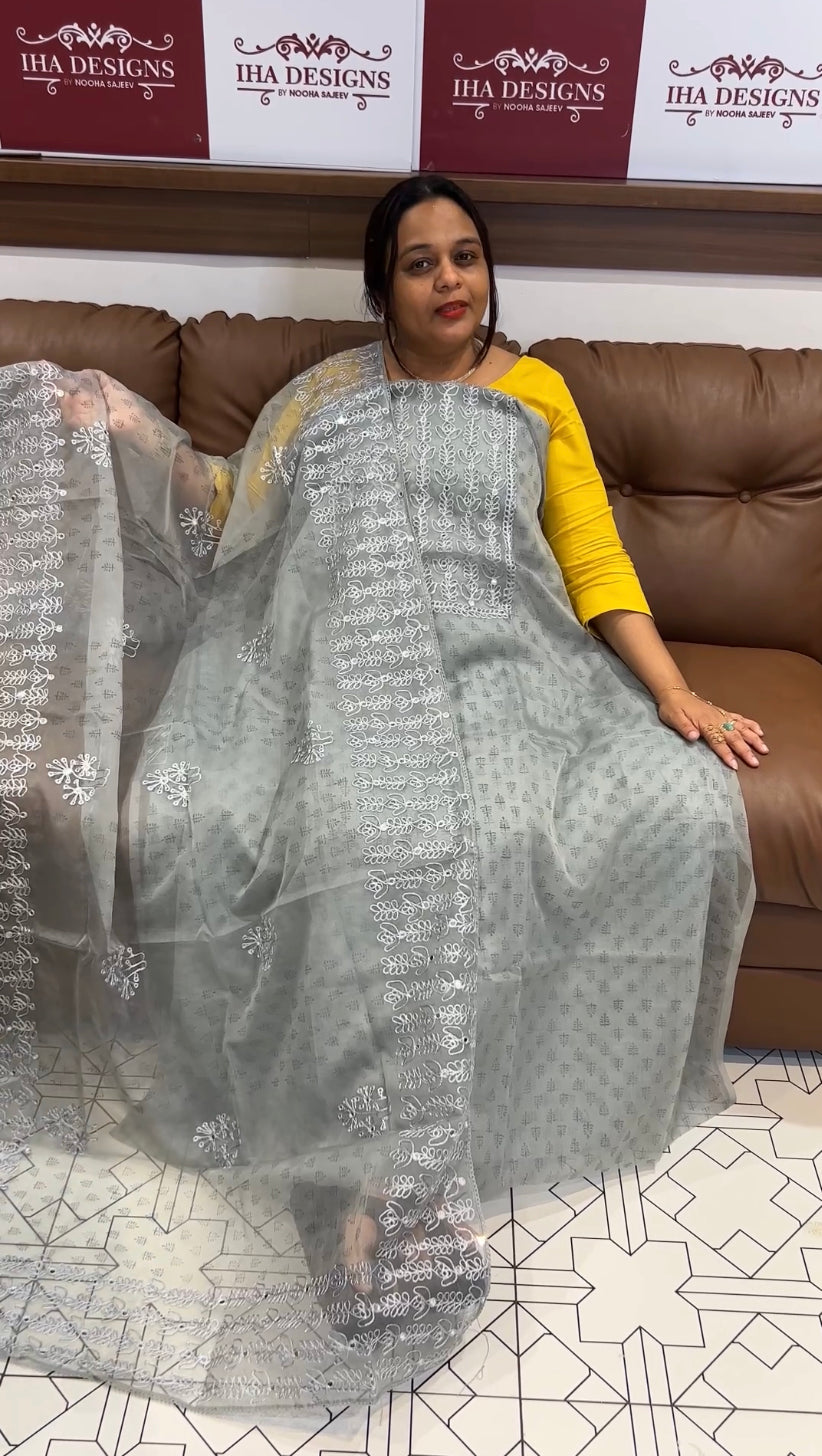 DIGITAL PRINTED ORGANZA UNSTITCHED SALWAR SUIT - IHA 8599