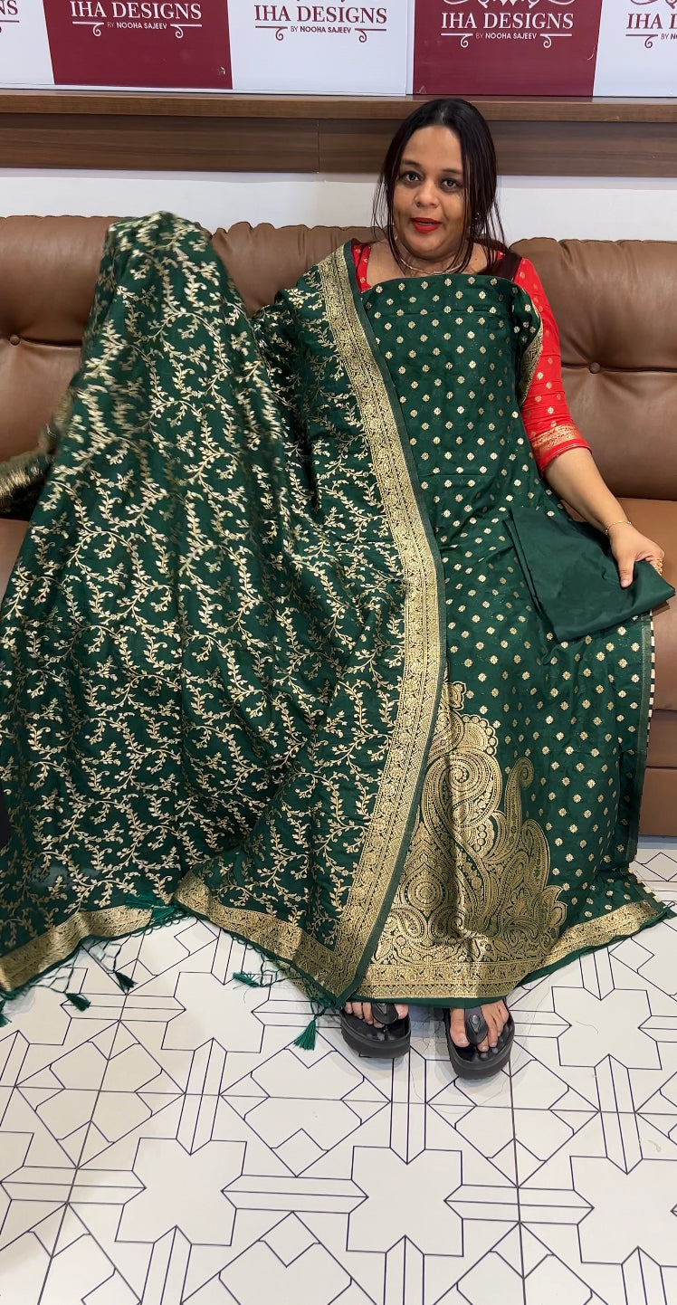DESIGNER KATAN BANARASI UNSTITCHED SALWAR SUIT - IHA 8595