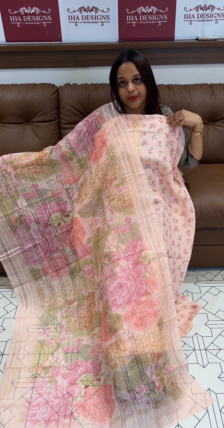 COTTON LINEN UNSTITCHED SALWAR SUITS - IHA 8170